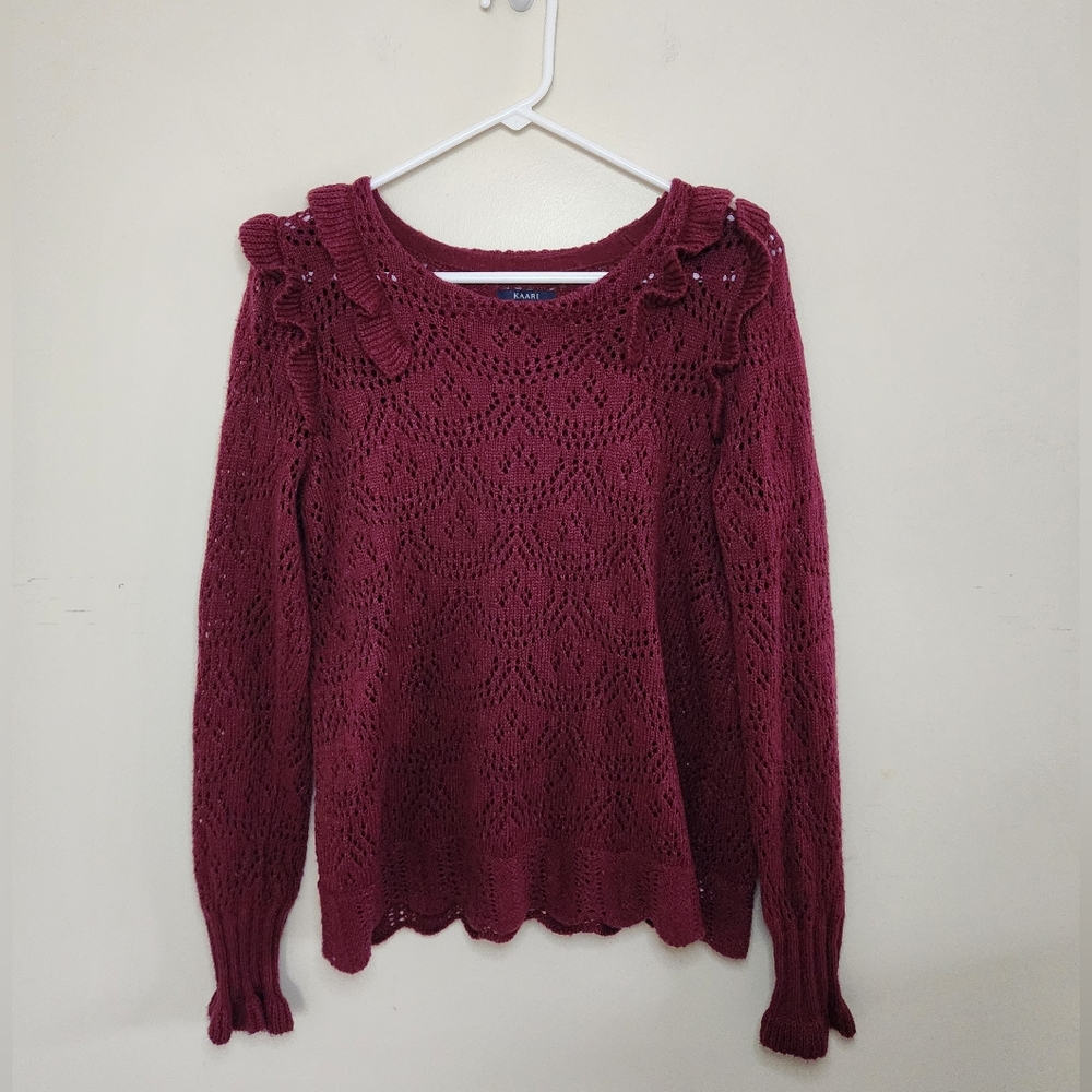 Women's Kaari Blue Open Knit Sweater Sz Mediun